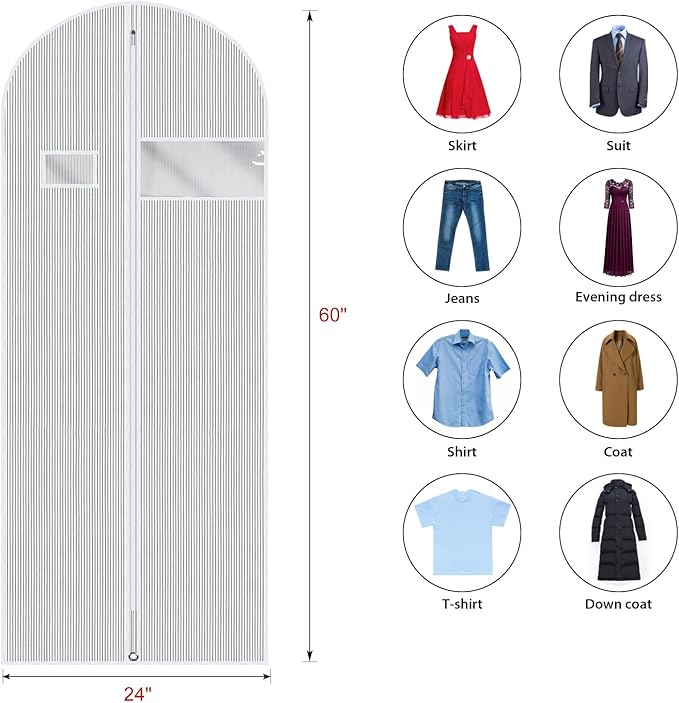 Univivi 60 Inch Lightweight Garment Bag for Hanging Clothes, Full Zipper Dress Bags for Gowns Dress Cover with Clear Window and ID Card Holder for Suits, Long Dress, Coats, 10 Pack, White