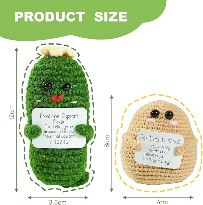 JFZHENGCUO 5 PCS Funny Handmade Crochet, Emotional Support Positive Potato, Positive Cucumber, Pineapple, Happy Pear, Mighty Apple, Emotional Support Collectible Dolls