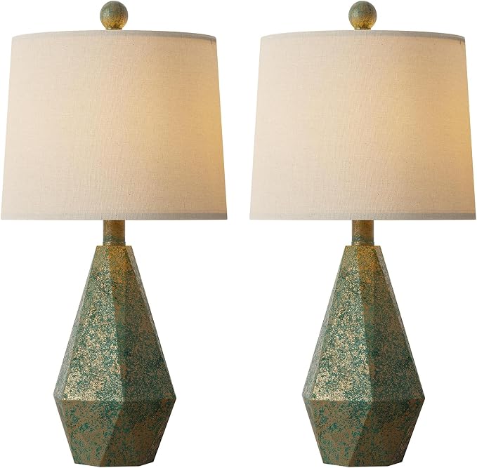 PoKat 20.25" Green Table Lamps Set of 2 for Night Stands, Vintage Bedside Lamps for Bedroom Living Room, Retro Bedroom Lamps for End Table, Suitable for Small Place, Green with Gold