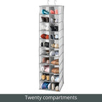 mDesign Soft Fabric Closet Organizer - Holds Shoes, Handbags, Clutches, Accessories - Large, 20 Shelf Over Rod Hanging Storage Unit - Gray