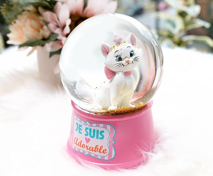Disney Aristocats Marie Je Suis Adorable Light-Up Adult Snow Globe with Swirling Glitter Display Piece | 6 Inches Tall