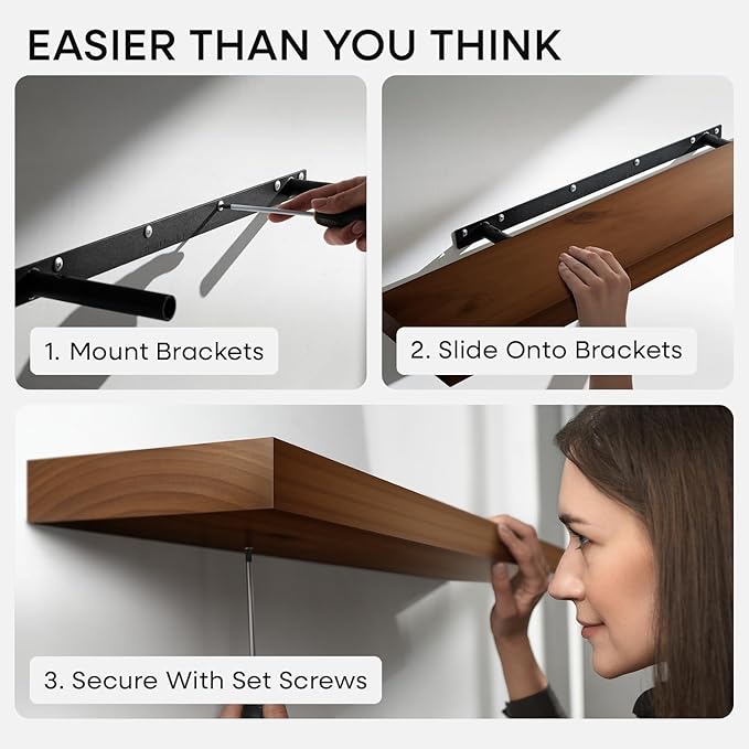 Homeforia Walnut 12 inch Floating Shelf, High End Solid Real Wood Small 12inch Floating Shelves for Wall Mounted, Dark Brown 12in Floating Shelves, Heavy Duty Bracket, 12 X 6.5 X 1.75 inches, Set of 4