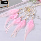 uxcell 2pcs Dream Catchers, Small Handmade Feather Dreamcatcher Supplies Car Charm with Crystal Beads Wall Hanging Decor for Home Car Decoration Ornament Women Friend Gift, Pink