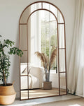 Antok 78" x 38" Full Length Mirror, Floor Mirror Arched Window Decorative Mirror, Metal Framed Decor Farmhouse Floor Mirrors Art Pane Mirrors Wall Decor for Bedroom, Living Room, Entryway Black