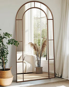 Antok 78" x 38" Full Length Mirror, Floor Mirror Arched Window Decorative Mirror, Metal Framed Decor Farmhouse Floor Mirrors Art Pane Mirrors Wall Decor for Bedroom, Living Room, Entryway Black