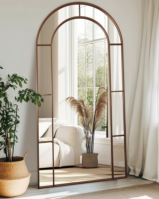 Antok 78" x 38" Full Length Mirror, Floor Mirror Arched Window Decorative Mirror, Metal Framed Decor Farmhouse Floor Mirrors Art Pane Mirrors Wall Decor for Bedroom, Living Room, Entryway Black