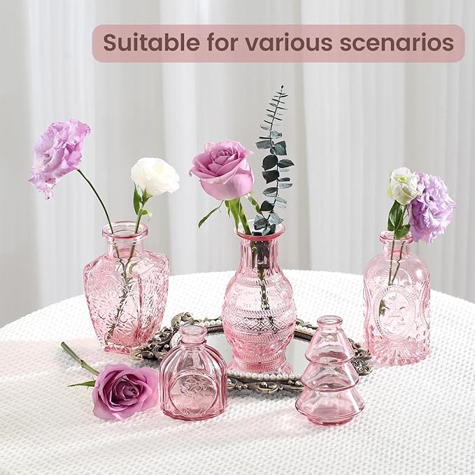 Mini Bud Vases Centerpieces for Tables,Clear Bud Vases for Flowers,Small Flower Vases Suitable for Birthday Party,Anniversary,Wedding Reception,Baby Shower (Pink, 22PCS)