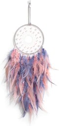 Dream Catcher Wall Decor, Handmade Dreamcathers Indians Traditional Circular Net for Wall Hanging Decor, Bedroom Kids, Home Decoration Wedding Party Blessing Gift, Pink Grey