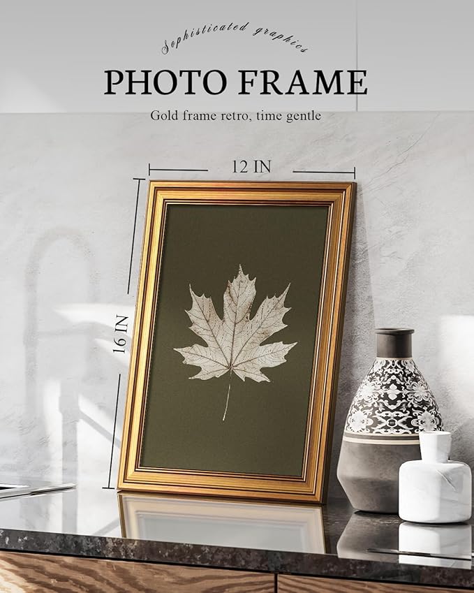 VIYYIEA Vintage Gold Framed Wall Art for Living Room, Maple Leaf Canvas Prints Home Decor, Oil Painting Picture, Bedroom Wall Decor Gifts for Friends or Family -【Maple Leaf Specimen】-(16L x 12W)