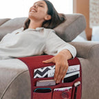 Teniux Remote Control Holder Armchair Caddy for Recliner Couch, Non-Slip Armrest Organizer with 5 Pockets for Magazine, Tablet, Phone, iPad (Red)