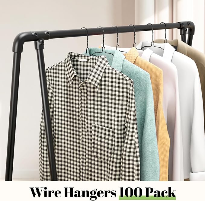 Wire Metal Hangers 100 Pack, Black Slim Clothes Hanger 16 Inch 12 Gauge, Bulk Dry Cleaner Hangers for Standard Size Coat, Suits, Shirts, Pants, Skirts
