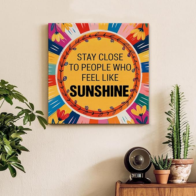 Inspirational Sunshine Wall Art Decor, Motivational Canvas Painting Pictures Artwork Posters Hippie Decor for Teens Room Bedroom, Natural Life Gifts for Women (8 X 8 Inches, Framed)