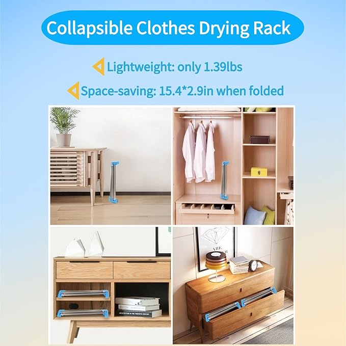 Lmaray Portable Travel Garment Rack, Compact Stainless Steel Foldable Mini Drying Clothes Rack for Travel, Camping, Hotel Room, Laundry, Dance Costume, Indoor, Outdoor (Updated-Longer and Thicker)