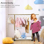 MISSLO Short Clothing Racks for Hanging Clothes with Bottom Shelves and Wheels Heavy Duty Rolling Clothes Rack Kids Clothing Rack for Adult Coat, Closet, Wardrobe (Gold)