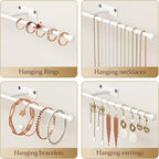 Wall Hanging Jewelry Organizer: 12.6'' Necklace Holder for Earring, Bracelet, Rings, Hairband, Glasses, White 2-Pack, Screws Included