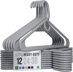 NEATERIZE Thick Heavy Duty Hangers - Grey Plastic Clothes Hangers 12 Pack - Great for Coat Hanger, Jackets Jeans & Suit Hanger for Closet - New Apartment Essentials Percheros Ganchos para Colgar Ropa
