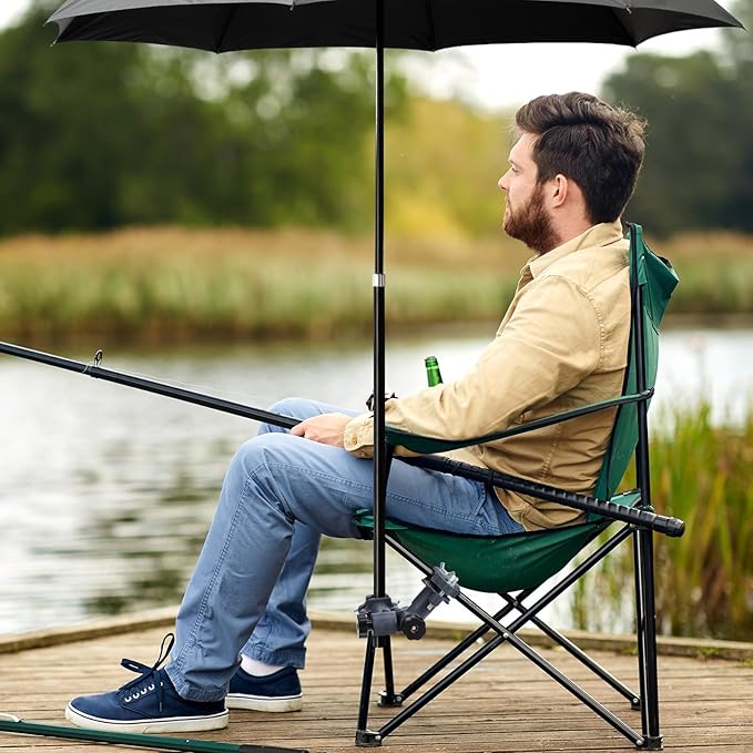 PartyKindom Adjustable Beach Chair Umbrella Clamp with 360 Degree Rotation - Portable Stand for Fishing Rod Holder - Durable Metal Umbrella Mount for Chair with Anti Pressure Design