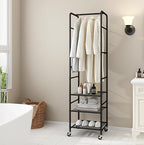 Narrow Clothes Rack with 3 Shelves, Heavy-duty Garment Rack with Wheels, Display Clothing Racks for Hanging Clothes for Small Space, Entryway, Hallway, Bedroom, Office, Living Room, Black