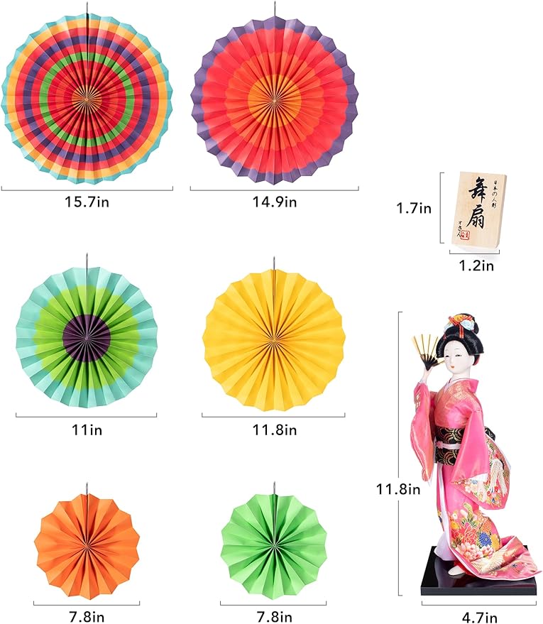 ALAMIYA Home Decoration Asian Japanese Geisha Kimono Doll Collectible Figurine Gift with Paper Fan