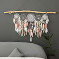 5 Pack Dream Catchers Moon Phase Boho Wall Decor Feather Handmade Traditional Macrame Wall Hanging Dream Catcher for Home, Bedroom, Living Room, Witchy Gifts (Pink Set)