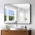 BONEWEI 30x40 inch Bathroom Mirror,Black Rectangle Mirror,Wall Mounted Bathroom Frame Vanity Mirror with Round Corner for Bedroom Living Room, Entryway Hangs Horizontal or Vertical