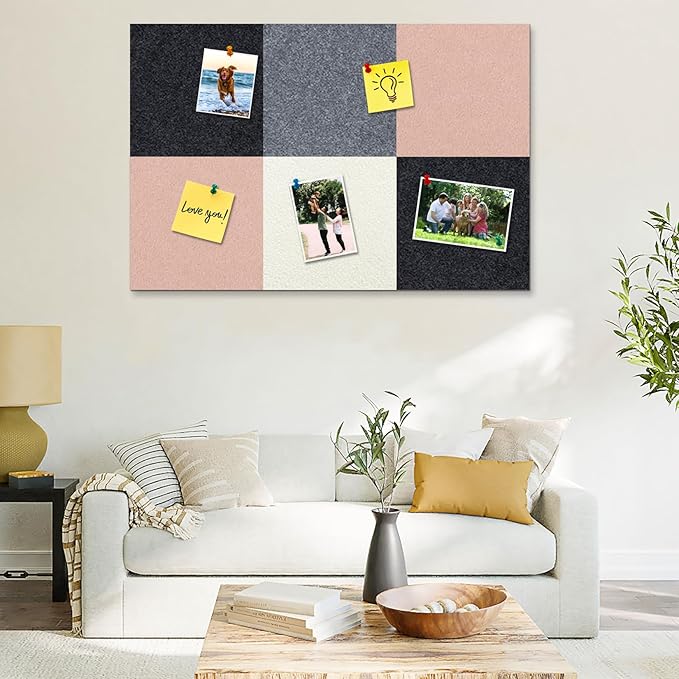 Square Felt Cork Bulletin Board Tiles, Self Adhesive DIY Felt Pin Board for Wall 30" x 20" with 35 Pushpins for Office School Home Wall Decor Stickers Memos Photos Display (Camel & Grey)