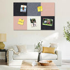 Square Felt Cork Bulletin Board Tiles, Self Adhesive DIY Felt Pin Board for Wall 30" x 20" with 35 Pushpins for Office School Home Wall Decor Stickers Memos Photos Display (Camel & Grey)