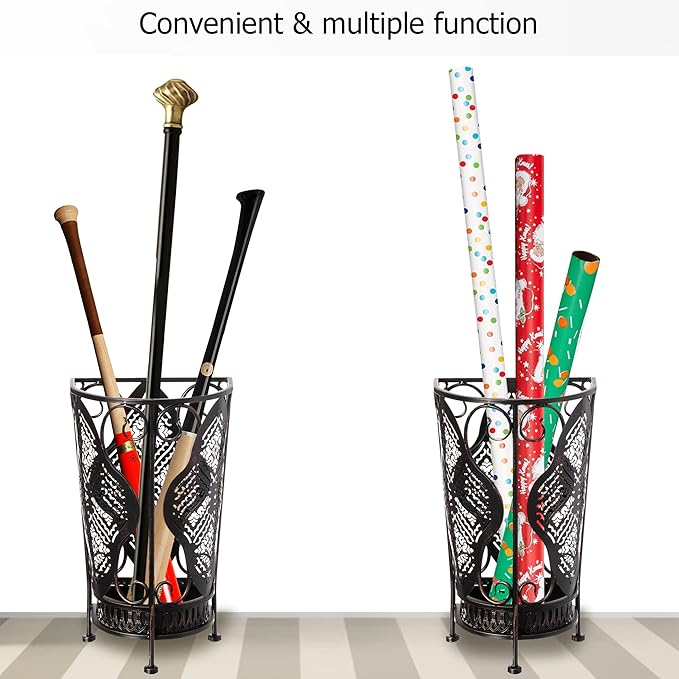 Dualplex Umbrella Holder Umbrella Stand Rack Super Quality Metal Entry Hallway Décor Removable Drip Tray for Home Office Holds Umbrellas Canes Walking Sticks Best Gift 16" Tall (Wallside, Antique)