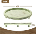 KULEDM Handmade Wooden Decorative Tray, Small Beaded Coffee Table Tray Decor, Sage Round Serving Tray for Coffee Table, Dining Room Table Entryway and Living Room Table