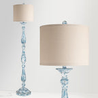PARTPHONER Vintage Floor Lamp for Living Room, Rustic Farmhouse Standing Lamp with Rotary Switch and Linen Shade, Retro Resin Floor Lamp for Bedroom, Corner, Dining Room, House Decor, Wash Blue
