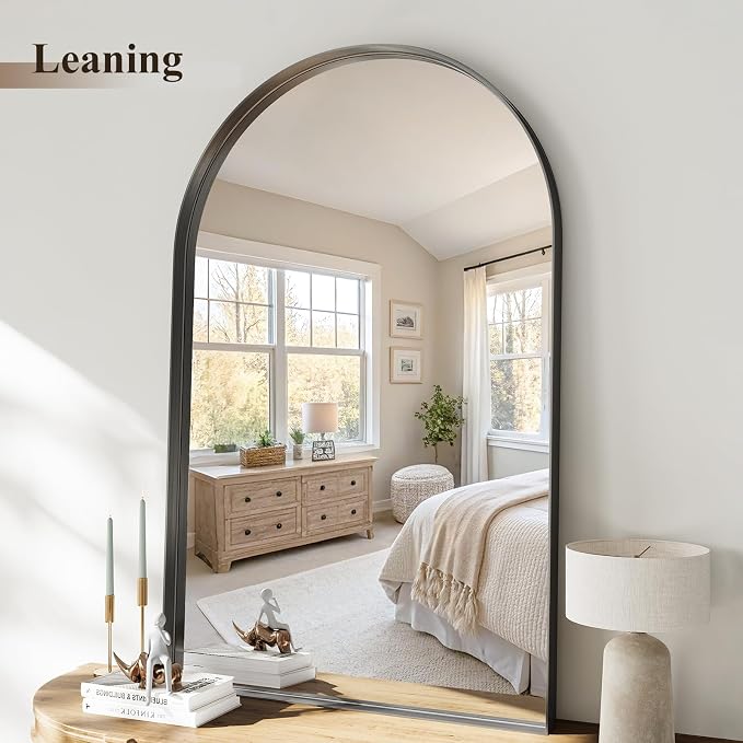 Arch Bathroom Mirror, 30"x48" Wall Mounted Vanity Mirror with Deep Frame, Tempered Glass Decor Mirror for Bathroom, Bedroom, Entryway and Living Room, Hanging or Leaning, Black