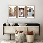 KAlRNE Vintage Cityscape Framed Canvas Painting Set of 3(16”X24”),European Street Scenery Wall Decor,Framed Rustic Mediterranean Wall art,Texture Alleyway Beige Art Prints For Living Room Bedroom