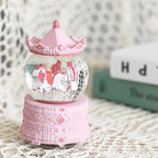 Pixel-Design Carousel Snow Globe Music Box, Compact Decorative Gift for Collectors and Home Accents, Subtle Pink Edition, Plays Toyland Melody