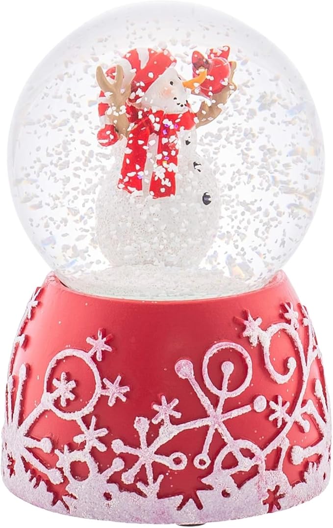 Holiday Red Glitterdome 4.75 x 3.25 Resin 80MM Snow Globe Plays Jingle Bells