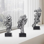 aboxoo Large Size 3 Pcs Thinker Statue, Silence is Gold, See No Evil Hear No Evil Speak No Evil Statues, Modern Resin Sculptures Decor for Living Room, Home, Office Study (Silver)