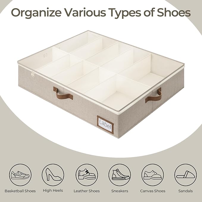 StorageWorks Under Bed Shoe Storage for Closet, 2-Pack Ultra-thick Fabric Shoe Organizer, Collapsible Shoes Containers with Bottom Support, Fits up to 24 Pairs, Taupe