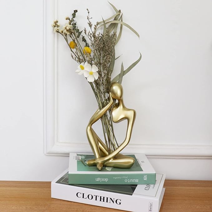Dnoifne Thinker Statues and Sculptures, Resin Thinker Statue Ornaments, Abstract Style Sculptures, Housewarming Gifts, Housewarming Decorations, Living Room Dining Desk Decorations(Gold Right, Large)
