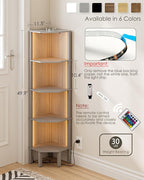 Corner Shelf Stand, 5 Tier Corner Bookshelf,Corner Furniture for Bedroom Display Corner Shelf for Small Space,Wood Shelves with Storage Rack for Living Room,Office,Gray