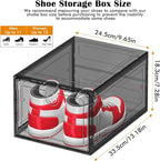 12 Pack Upgrade Harder Shoe Organizer, Shoe Storage with Magnetic Front Door, Clear Shoe Boxes Foldable Space-Saving Shoe Rack for Sneaker Boot Container, Black