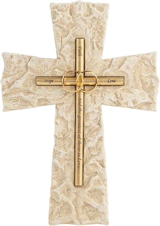 Grace4Joy Wedding Wall Cross, 10 Inches Marriage Prayer Wall Decor Religious Wedding Gifts, Hand Painted Faith Hope Love Cross Unique Gifts for Anniversary, Newlyweds Couple(Gold)