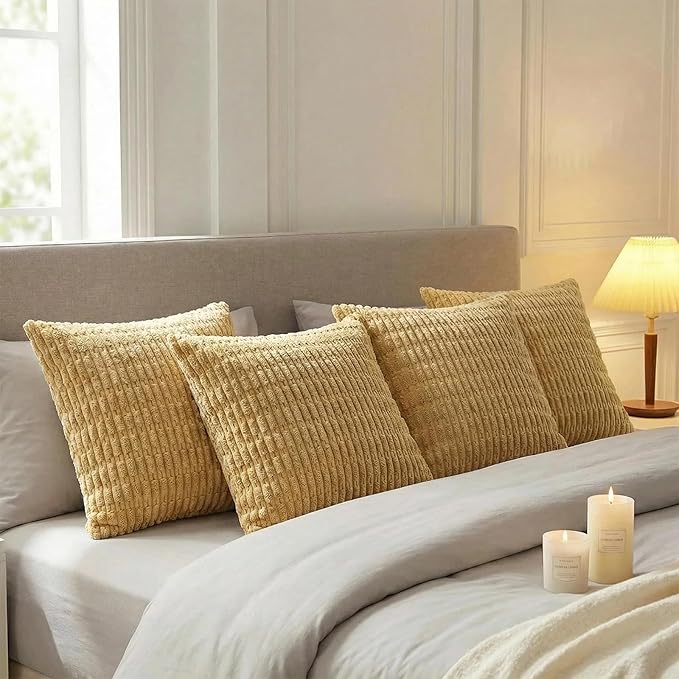 Fancy Homi 4 Packs Decorative Throw Pillow Covers for Living Room Couch Bed, Modern Farmhouse Boho Home Décor Accent Cushion Case, 24" x 24", Mustard Yellow