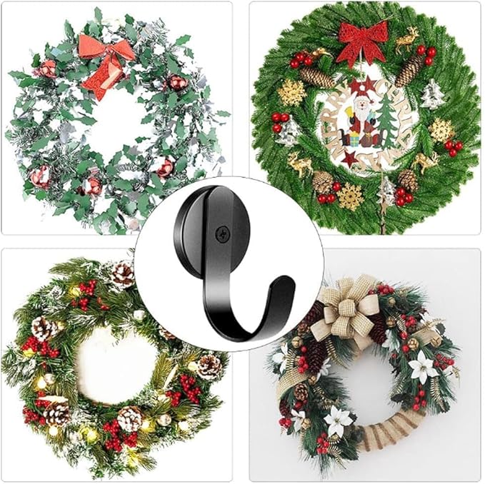 Linwnil Magnetic Wreath Hanger Wreath Holder Wreath Hanger Hook for Metal Front Door for Christmas Decorations (Black-4, 43mm)