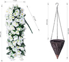 Artificial Fake Flowers Plants Hanging Baskets for Outdoor Outside Winter Christmas Decor, Faux Silk Hanging White Morning Glory Trailing Vines UV Resistant for Porch Patio Home Decoration