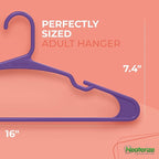 NEATERIZE Clothes Hangers Plastic 100 Pack for Adults - Plastic Hangers, The Perfect Coat Hanger and Space Saving Clothes Hangers for Closet - Purple Hangers