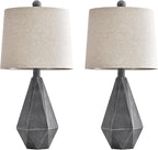 PoKat 20.25" Rustic Farmhouse Table Lamp Sets of 2 for Living Room Bedroom Deep Grey Contemporary Classic Bedside Nightstand Lamp with White Fabric Shade, Suitable for Small Place
