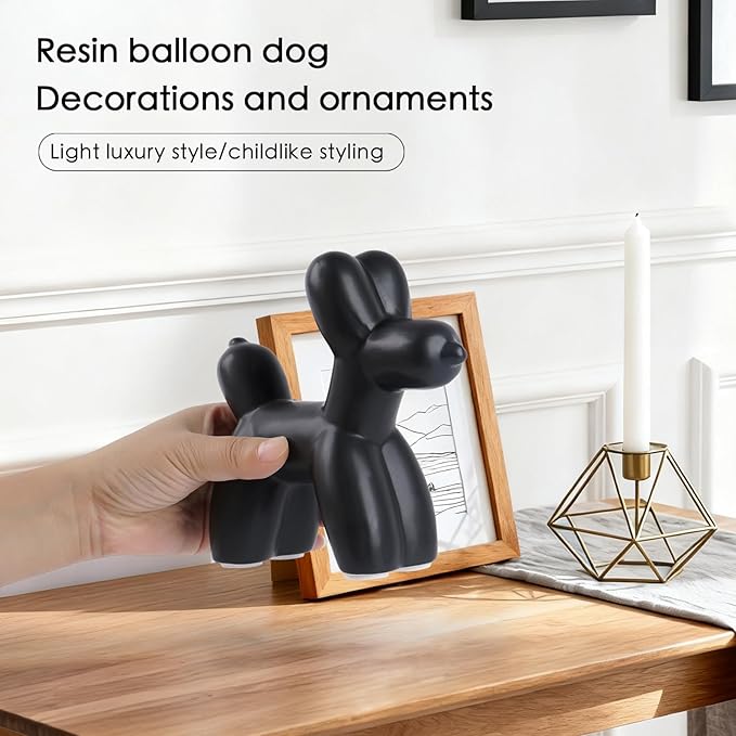 Notakia Cute Ceramics Black Balloon Dog Statue Crafts Living Room Desktop Decorations,Handmade Modern Small Ceramic Animal Statue Ornament Home Decor Accents (Black, Large)