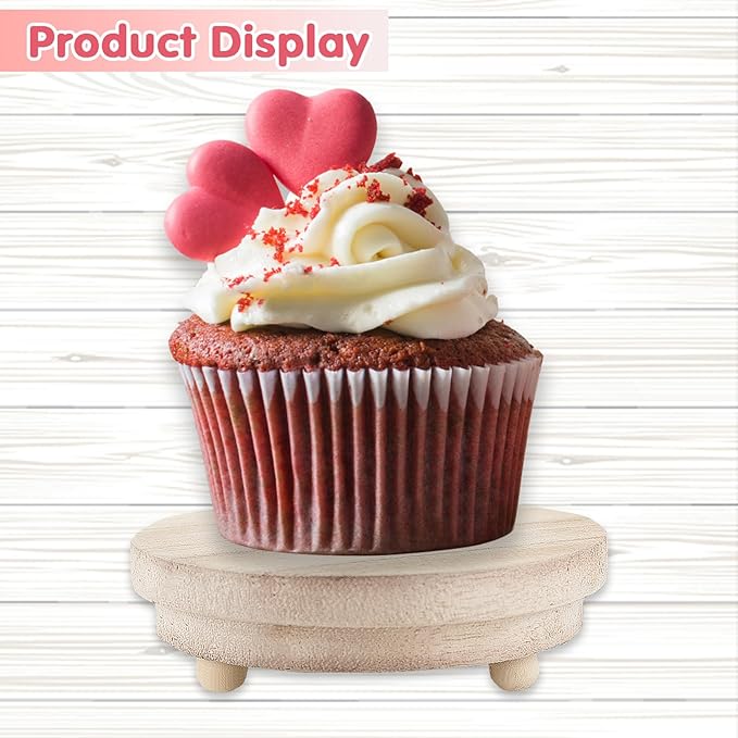 2 Pcs Wood Riser - 3.75'' Display Riser for Farmhouse Decor, Tiered Tray Decor Accessories, Round Display Stand for Home Decor, Rustic Pedestal Stand for Tiered Tray Decorations-Natural