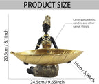Lescafita African Woman Resin Tray Statue, Gold Leaf Decorative Sculpture, Handmade African Figurine Tray for Jewelry, Keys, Coins, Home Table Centerpiece Decor, Cultural Art Gift