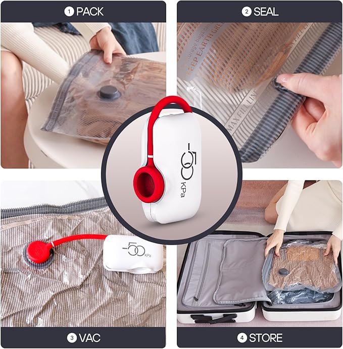 VMstr 12-Pack Vacuum Bags for Travel, Vacuum Seal Compression Bags for Clothing, Carry-On Luggage Space Saver Bags with Plug-in Electric Pump