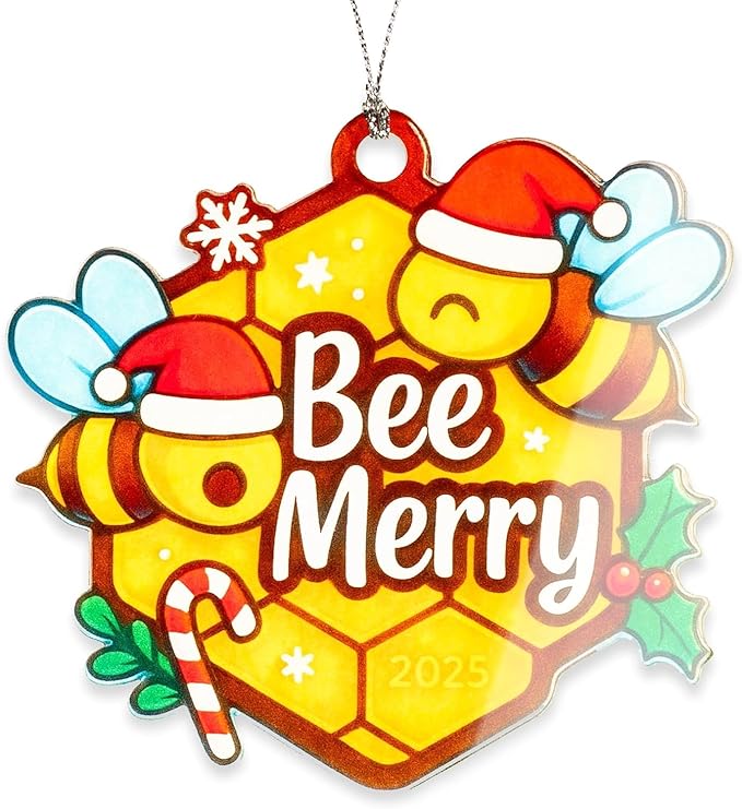 Bee Ornament, Bee Gifts, Christmas Ornaments 2026, Honeycomb Holiday Decoration, Cute Bumble Design for Tree, Unique Gift for Women, Funny Festive Ornament for Friends and Family